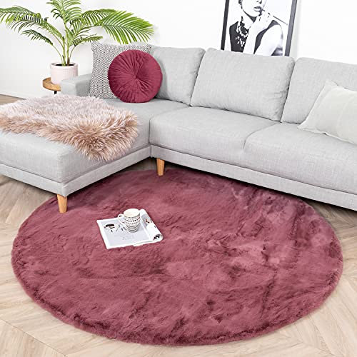 FRAAI Hochflor Teppich Rund - Comfy Supreme Dunkelrosa Ø 120cm - Shaggy, Einfarbig - Modern, Skandinavisch - Wohnzimmer, Esszimmer, Schlafzimmer - Fellteppich - Rug