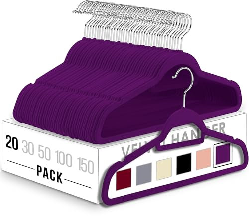 Utopia Home - Antirutsch-Kleiderbügel aus Samt - rutschfeste und strapazierfähige Kleiderbügel aus Samt mit Krawattenhalter - Stark genug, Jacken und Pullover zu halten (Violett, 20er-Pack)