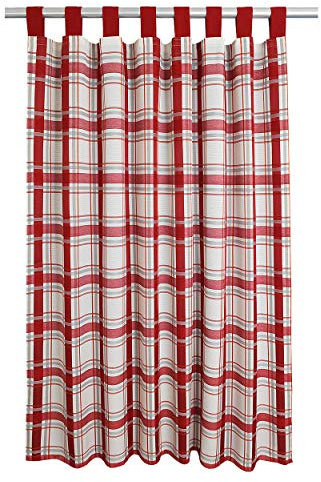 Schlaufenschal Hetty rot-weiß kariert | Landhaus-Vorhang hochwertiger Webstoff 8 Schlaufen | Deko-Gardine für Küche, Esszimmer, Gästewohnung, Kaminzimmer Höhe x Breite 145 x 130 cm