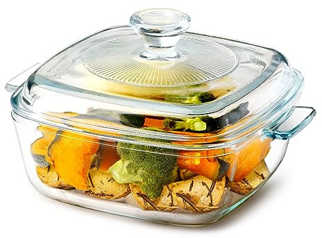 NUTRIUPS Plato de cazuela de vidrio nutriups con horno de tapa plato de cacerola cuadrada segura con manijas, (Fuego no abierto) con utensilios de cocina de cazuela de tapa de vidrio (0.8L-cuadrado)