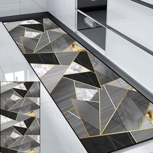 HUAXIQUE Teppich Küchenläufer Waschbarer Wetterfest Geometrische Muster Teppich Küche Waschbar Grau Teppich Läufer für Wohnzimmer Flur Büro Schlafzimmer Küche 70x340cm Stil G
