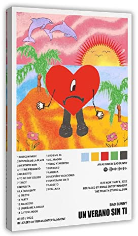 ARZARF Bad Bunny Poster Un Verano Sin Ti Tracklist Album Poster Leinwand Schlafzimmer Dekor Sport Landschaft Büro Zimmer Dekor Geschenkrahmen Stil 12x18inch (30x45cm)