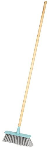 Escoba de madera Salter LASAL71472C2EU7, suelos interiores, mango largo, cabezal de cerdas suaves, estilizada para rincones/esquinas, bambú FSC, plástico reciclado, colección Cool Hues, azul/gris