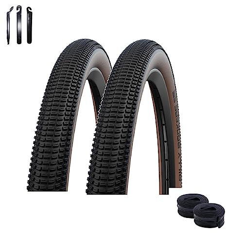 2 x Schwalbe Fahrradreifen Drahtreifen Billy Bonkers Bronze 57-559 (26 x 2.25) + 2 Schwalbe Schläuche AV13 inkl. Reifenheber
