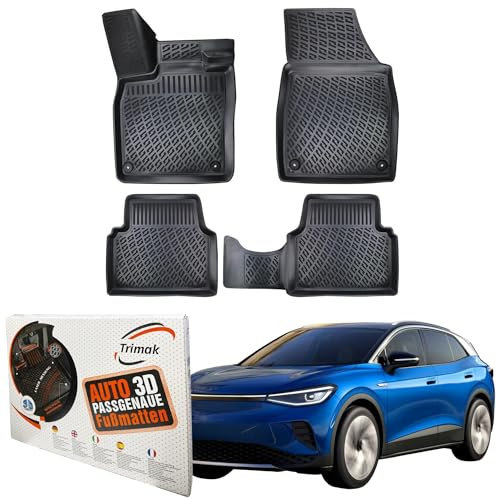 Trimak 3D Fussmatten für Volkswagen ID.4 | Gummimatten aus TPE Gummi, Passgenau, Wasserdicht, Hoher Rand, Rutschfest, Leicht zu Reinigen