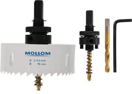 MOLLOM (95mm | 3-3/4) Scie-cloche bimétal HSS M42 avec 8% de cobalt avec 2 forets pilotes et mandrin, coupe lisse pour PVC, plaque de plâtre, bois, plastique, plaque de plâtre, caoutchouc