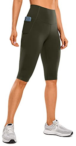 CRZ YOGA Butterluxe Damen Capri 3/4 Leggings High Waist Blickdicht Sport Yogahose Laufhose Sporthose mit Taschen - 33cm Olivgrün 42