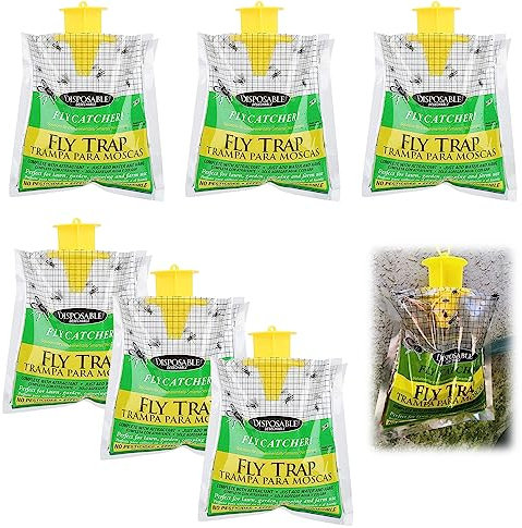 6 Pièces Piege a Mouche, Anti Mouche Exterieur, Atrappe Mouches Jetable, avec Appat Mouche, Poche Piege a Mouche Suspendu, Sac a Mouche pour Balcon, Terrasse, Jardin, Domestique, Ferme