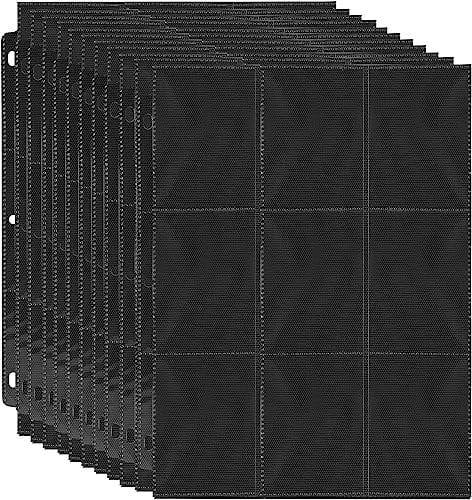 Trading Card Binder Sleeves - Black 30 Sheet Card Protectors Fit 3 Ring Binder - 540 Pocket