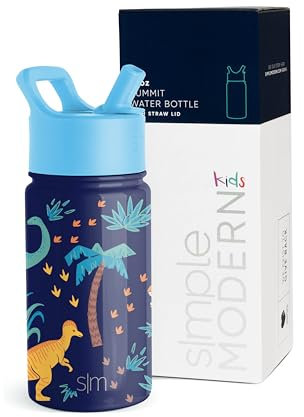 Simple Modern Trinkflasche Kinder mit Strohhalm | Sport Isolierte Edelstahl-Kindertrinkflasche für Kleinkinder Jungen und Mädchen | Summit | 415ml | Jurassic Jungle