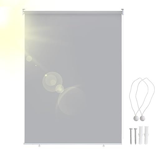Ikodm Store vertical 140 x 140 cm - Protection solaire - Protection solaire - Coupe-vent - Store latéral - Ombrage - Résistant aux intempéries - Pour balcon, terrasse, jardin - Gris clair