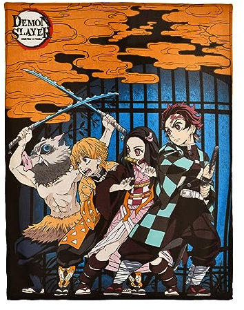 Elbenwald Demon Slayer Kuscheldecke mit Crew Motiv für Anime Fans Herren Damen Unisex orange