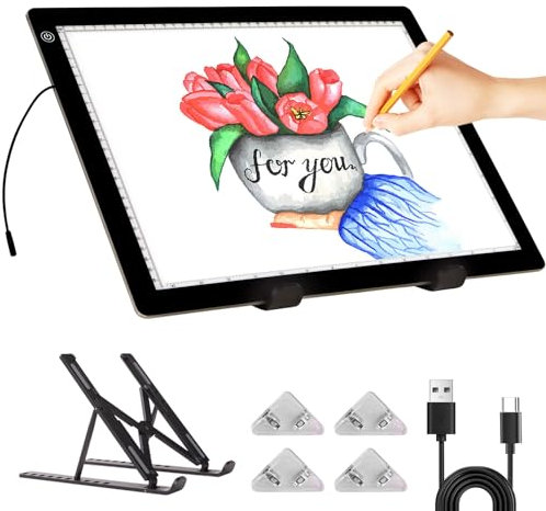 Tablette Lumineuse A3 - Table Lumineuse Dessin avec Support, Tablette Lumineuse Diamond Painting Ultra-Mince à 3 Niveaux de Luminosité et à Gradation Progressive pour Dessin