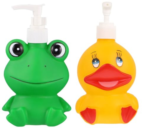 300ml 2 Stück Seifenspender Tier-Cartoon-Frösche und Enten-Vinyl | Lotionflasche mit Cartoon-Motiv für Kinder, Pumpflasche mit Tiermotiv, Seifenflasche für Küchenarbeitsplatten
