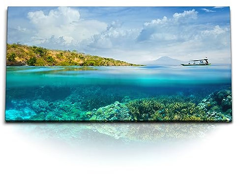 Paul Sinus Kunstdruck Bilder 120x60cm Südseeparadies Karibik Korallenriff Ozean Blau