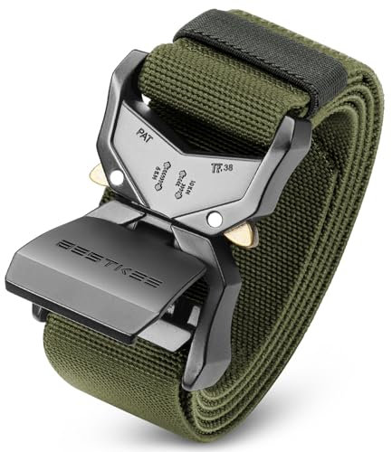 BESTKEE Taktischer Gürtel, Arbeitsgürtel Herren Militärstil Stoffgürtel mit Schnellverschluss Metallschnalle 3,8cm Breite (Militärgrün, 125cm / M für Taille 91cm-105cm)