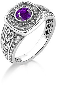 BySilverStone Jewelry Amethyst-Herren-Solitärring Aus Sterlingsilber, Gravierter Kleiner Amethyst-Siegelring, Außergewöhnlicher Ring, Edelstein-Herrenring Für Den Alltag