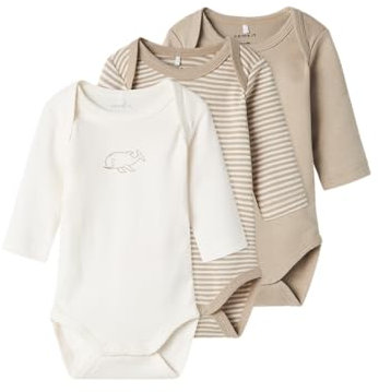 NAME IT Unisex NBNBODY 3P LS Y/D CORE 2 NOOS Bodystocking, Pure Cashmere, 68 (3er Pack)