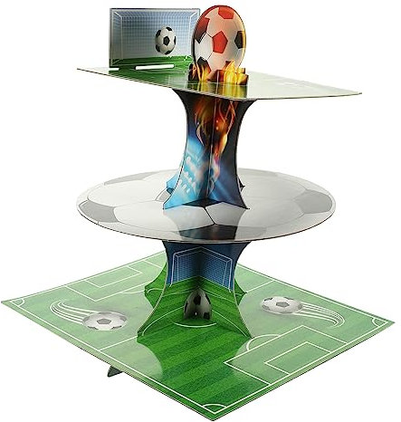 WHAMVOX Football Cake Stand Muffin Stand 3 Tier Dessert Tray Cupcake Display Holder Small Cake Stand Soccer Field Decor Circle Tray Cake Tray Tiered Cake Stands Paper Table Set Multi-layer