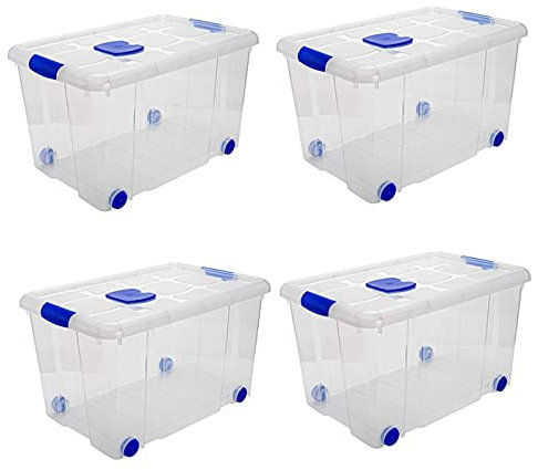 Acan Tradineur - Pack de 4 Cajas de Almacenamiento - Fabricado en plástico - Contenedor para almacenar juguetes, Libros, ropa, mantas - N.º 4-35,7 x 59 x 40,5 cm - 55 Litros