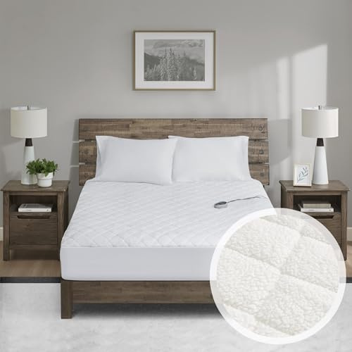 Woolrich Heated Mattress Pad Twin XL - Sherpa Electric Mattress Topper, Auto Shut Off, 5 Heat Levels Controller, Deep Elastic Pocket Up to 17 Mattress, UL Certified, Machine Washable, Twin XL White
