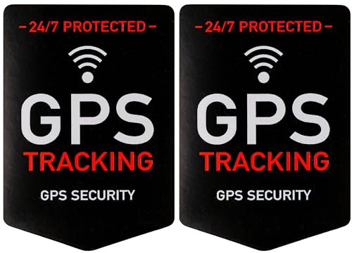 Aufkleber Set GPS TRACKING, 2 Stück, 5 x 3,5 cm, selbstklebende Folie, außenklebend, Warnhinweis Sticker Innen- und Außenbereich, Diebstahl Schutz Klebesticker, Hinweissticker GPS alarmgesichert