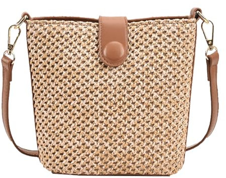 Halemet Women Straw Crossbody Bag Beach Handmade Rattan Shoulder Bags Hand Woven Leather Straps Straw Clutch Purse Vacation, Brown-large, One Size