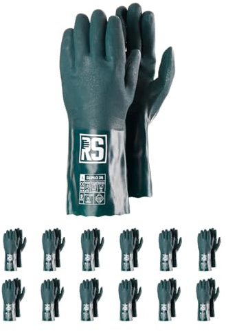 RS DUPLO 35 Schutzhandschuhe Chemikalien aus PVC/Größe 10, 12 Paar/Grün/Chemisch und Mikrobiologisch/Beständig/Arbeitshandschuhe/Säurefest, Säure Handschuhe