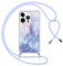 ZhuoFan Handyband für iPhone 8/7/iPhone SE 2022/2020 Hülle mit Band, Transparent Aesthetic Marmor Muster Handyhülle mit Kordel Necklace Case Silikon TPU + PC Stoßfest Schutzhülle, Blau