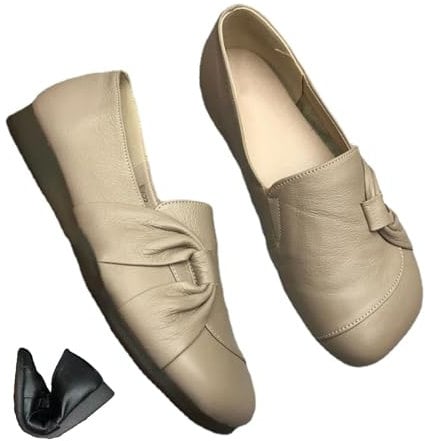 MAOAEAD Damen Leder Weiche Sohle Rutschfeste Schuhe Weiche Orthopädische Schuhe Leichte Atmungsaktive Slip-On Loafer Casual Komfort Flache Wanderschuhe, camel, 40-