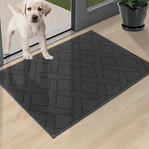 COSY HOMEER 50 x 80 cm Paillasson Interieur Entree Antidérapant et Anti-Salissures, Lavable en Machine, Tapis Absorbant pour Chien, Tapis d'Entrée Intérieur, Gris Foncé