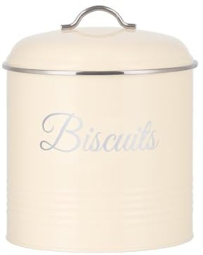 Innoteck Essentials Round Biscuit Tin Cream - Decorative Kitchen Food Storage - Easy to Open Canister - Airtight Lids and Handle - Storage Tin for Your Biscuit, Cookies and Other Sweet Treats