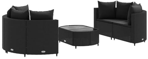 vidaXL Garten Sofa Garnitur 5-TLG., Gartenmöbel Set mit Kissen, Sitzgruppe für Garten Terrasse, Lounge Sitzgarnitur Modular, Schwarz Poly Rattan