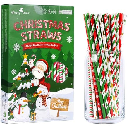 Pailles en papier de Noël, 10 styles Rouge Vert Or Pailles de Noël Décorations d'arbres avec flocons de neige Pailles pour Noël, Nouvel An, Vacances, Fêtes, 100 pièces