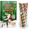 Weihnachten Papier Strohhalme, 10 Stile Rot Grün Gold Weihnachten Strohhalme Schneeflocken Baumschmuck Strohhalme für Weihnachten, Neujahr, Urlaub, Party, 100 Stück