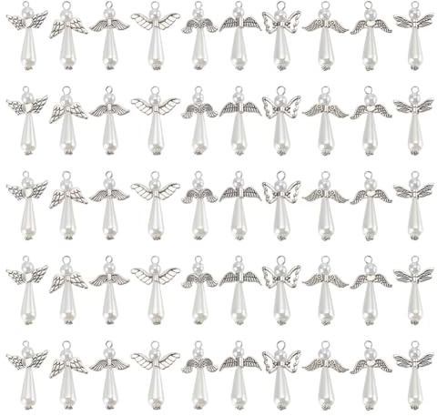 HOBBIESAY 50 Stück Engelsflügel Charms Engel Teardrop Bead Anhänger Flügel Perlen Dangle Anhänger für Schmuckherstellung