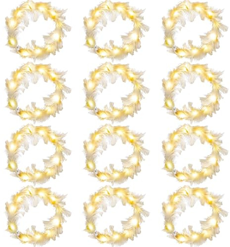 LED Feder Stirnbänder,12 Stück Haarkranz Feder,LED Blumenkranz,Leuchtende | Haarkränze,Leuchtendes Haarreif,Party Kopfschmuck Leuchtend,Blumenkranz Haare für Festivals Hochzeiten Party Zubehör