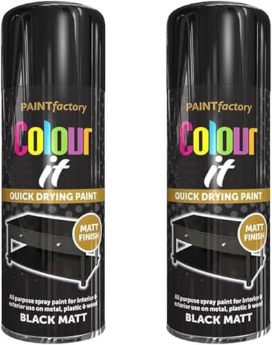 DIOXSTAR Matt Black Aerosol Spray Paint, DIY Enthusiasts, Quick-Drying Formula, Perfect For Use On Wood, Metal, Plastic, Indoor And Outdoor Use, 250ml, (2 Pcs)