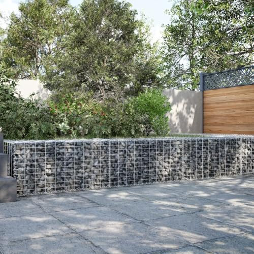 Sufrk Panier de gabion avec couverture 300 x 50 x 50 cm fer galvanisé, mur de gabion, filet panier en pierre en fer galvanisé mur de soutien pour jardinière en spirale pour extérieur