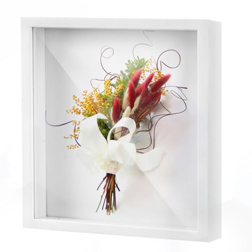 Weysoo Tiefer Bilderrahmen zum Befüllen, Weiß Befüllbar, 3D Bilderrahmen Suvenirs 3 cm, Objektrahmen Geschenk für Fotos Collage Brautstrauß Wandbehang (30 x 30 cm)