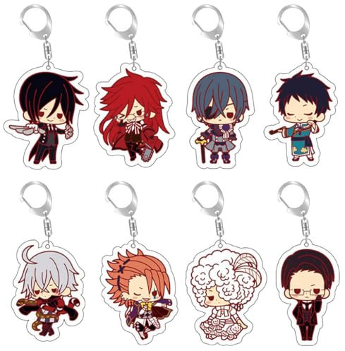 8 Porte Clés Black Butlers Anime Figurine Keychain Pendentifs Deco Black Butlers Mignon Acrylique Porte Clef Set