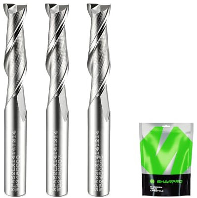 SHARPRO Spiral Upcut Router Bit Set 1/4 Inch Shank 1/4 Inch Cutting Dia. 1'' CL. 2-1/4'' OVL. Carbide Upcut CNC Router Bits, Ideal for Wood Engraving and Plunging Applications (3PCS)