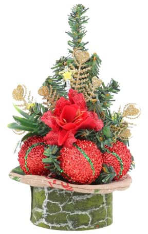 Decoración de mesa para árbol de Navidad, decoración de mesa, árbol de Navidad, planta artificial de interior en maceta, mini pino artificial, decoración de escritorio, mini pino con árboles y bayas