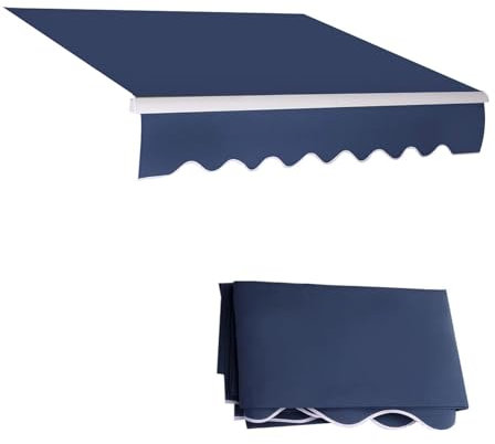 Tenda da giardino retrattile impermeabile per esterni, manuale/elettrica, resistente, blu navy, 5 x 2,5 m, baldacchino antipioggia per cortile, ideale per attività all'aperto.