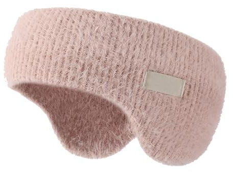 Bandeau anti-bruit pour dormir – Cache-oreilles en tricot épais avec réduction du bruit et doublure en polaire pour le cyclisme et le sommeil, rose, A