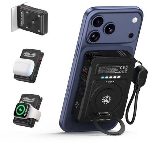 for Magsafe Battery Pack 10000mAh,5-in-1 Magnetic Power Bank Built in AC Plug,Magnetic Wireless Portable Charger for Apple Watch,22.5W Fast Charging Power Bank for iPhone 16 Pro Max/15/14/13/12 Mini
