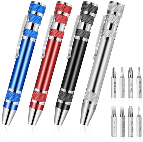 YUXIANLB Stiftschraubendreher Set, 4 Stück 8 In 1 Multitool Stiftset Taschen Schraubendreher Mini Werkzeuge Magnetischer Multi Präzisionsfunktion Kreuz Schlitzschraubendreher Geschenk Für Erwachsene