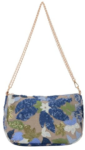 SUKUTU Pailletten Stickerei Floral Kette Umhängetasche Damen Clashing Abendtasche