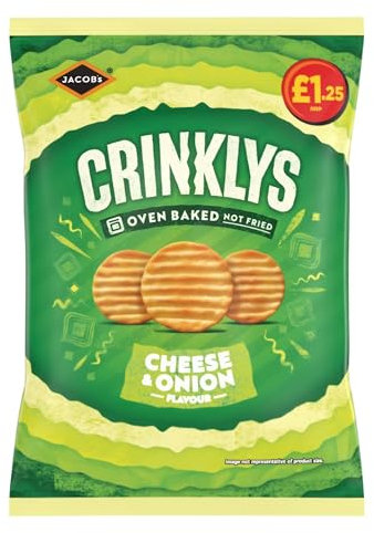 Jacob Crinklys Cheese & Onion Snacks 90g - Pack Of 15 - Crisps Bags