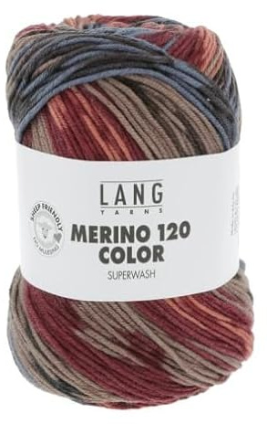 Lang Yarns Merino 120 Color 100g 47.0002 - blau/weinrot/braun/lachs